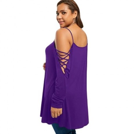 PLUS SIZE CRISS CROSS COLD SHOULDER LONG T-SHIRT (BRIGHT RED)