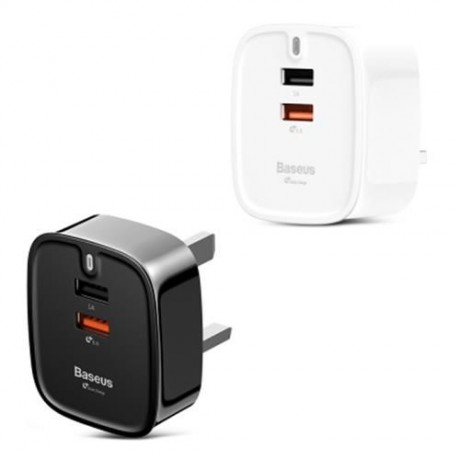 BASEUS FUNZI QC 3.0 DUAL USB SMART TRAVEL CHARGER UK PLUG (BLACK)