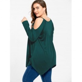 PLUS SIZE OPENWORK COLD SHOULDER T-SHIRT (MALACHITE GREEN)
