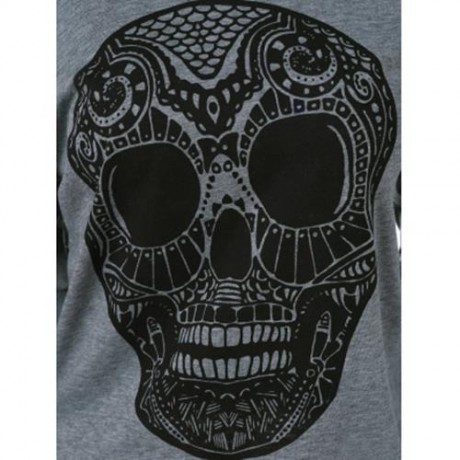 SKULL PRINT SKEW COLLAR PLUS SIZE SWEATSHIRT (GRAY)