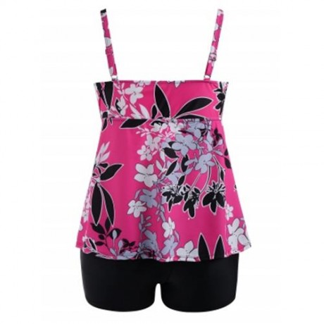 FLORAL PADDED HIGH WAISTED PLUS SIZE BATHING SUIT (ROSE RED)