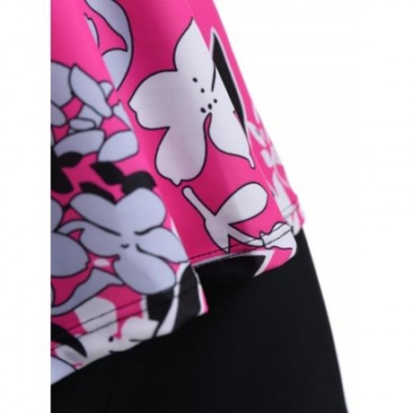 FLORAL PADDED HIGH WAISTED PLUS SIZE BATHING SUIT (ROSE RED)