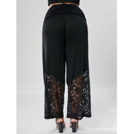 LACE TRIM WIDE LEG PLUS SIZE PANTS (BLACK)