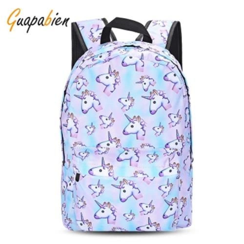 GUAPABIEN TRAVEL GIRLS 3D UNICORN PRINT BACKPACK SCHOOL BAG (BLUE)
