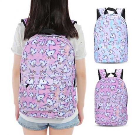 GUAPABIEN TRAVEL GIRLS 3D UNICORN PRINT BACKPACK SCHOOL BAG (BLUE)