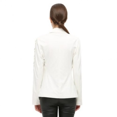 FASHIONABLE LAPEL LONG SLEEVE LACE-UP BUTTON WOMEN SUIT (WHITE)
