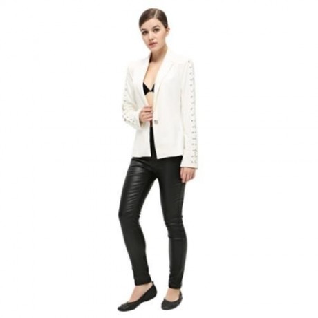 FASHIONABLE LAPEL LONG SLEEVE LACE-UP BUTTON WOMEN SUIT (WHITE)