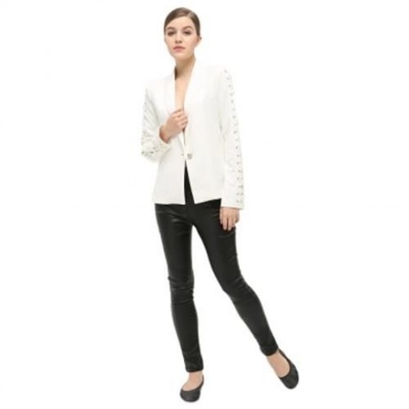 FASHIONABLE LAPEL LONG SLEEVE LACE-UP BUTTON WOMEN SUIT (WHITE)