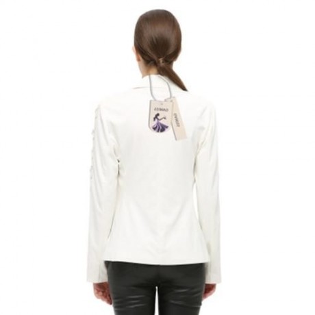 FASHIONABLE LAPEL LONG SLEEVE LACE-UP BUTTON WOMEN SUIT (WHITE)