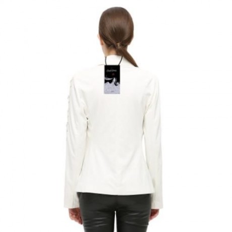 FASHIONABLE LAPEL LONG SLEEVE LACE-UP BUTTON WOMEN SUIT (WHITE)