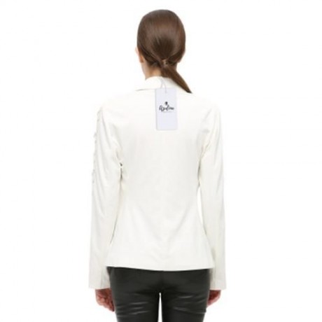 FASHIONABLE LAPEL LONG SLEEVE LACE-UP BUTTON WOMEN SUIT (WHITE)