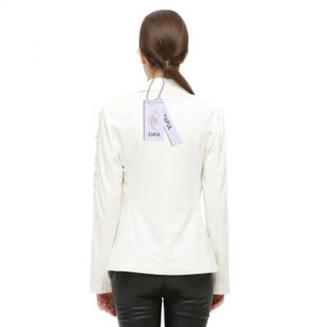 FASHIONABLE LAPEL LONG SLEEVE LACE-UP BUTTON WOMEN SUIT (WHITE)