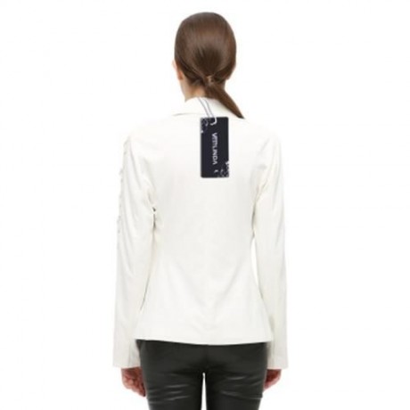 FASHIONABLE LAPEL LONG SLEEVE LACE-UP BUTTON WOMEN SUIT (WHITE)