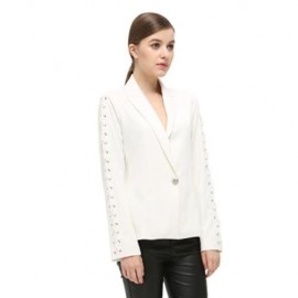 FASHIONABLE LAPEL LONG SLEEVE LACE-UP BUTTON WOMEN SUIT (WHITE)