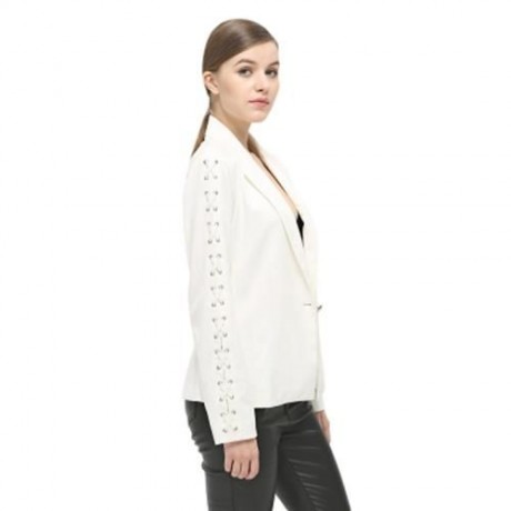 FASHIONABLE LAPEL LONG SLEEVE LACE-UP BUTTON WOMEN SUIT (WHITE)