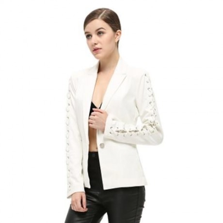 FASHIONABLE LAPEL LONG SLEEVE LACE-UP BUTTON WOMEN SUIT (WHITE)