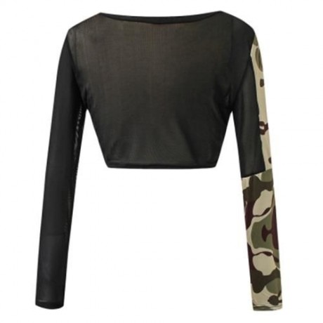 ROUND COLLAR CAMOUFLAGE SPLICED WOMEN CROP TOP WITH PANTS (ACU CAMOUFLAGE)
