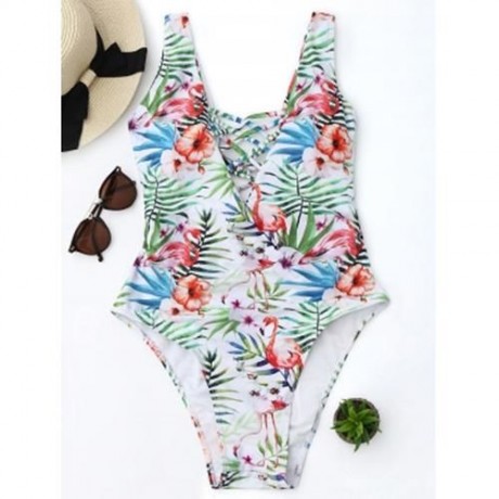 PLUS SIZE LACE UP FLORAL SWIMSUIT (COLORMIX)