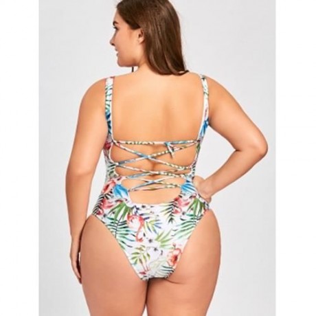 PLUS SIZE LACE UP FLORAL SWIMSUIT (COLORMIX)