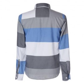 TRENDY DISTINCT COLOR BLOCK STRIPES PRINT TURN-DOWN COLLAR SLIMMING LONG SLEEVES MEN'S SHI