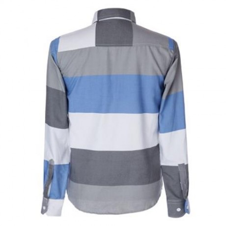 TRENDY DISTINCT COLOR BLOCK STRIPES PRINT TURN-DOWN COLLAR SLIMMING LONG SLEEVES MEN'S SHI