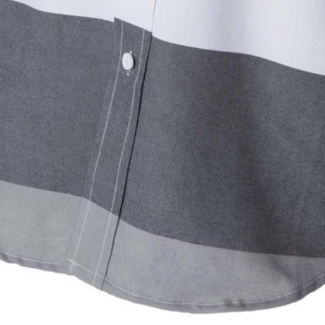 TRENDY DISTINCT COLOR BLOCK STRIPES PRINT TURN-DOWN COLLAR SLIMMING LONG SLEEVES MEN'S SHI