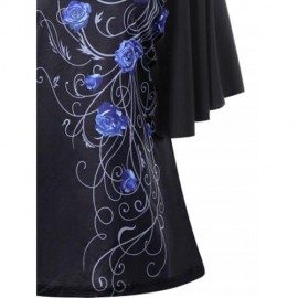 PLUS SIZE TINY FLORAL DRAPE SLEEVE T-SHIRT (BLUE)