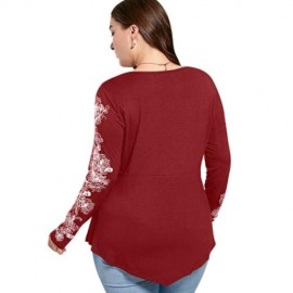 PLUS SIZE FLORAL PATTERN LONG SLEEVE DRAPED T-SHIRT (RED)