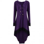 LACE-UP PLUS SIZE HOODED HIGH LOW COAT (PURPLE)