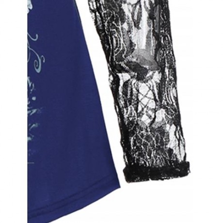 PLUS SIZE LACE PANEL ANGEL PRINT TOP (BLUE)