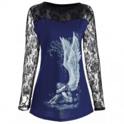 PLUS SIZE LACE PANEL ANGEL PRINT TOP (BLUE)