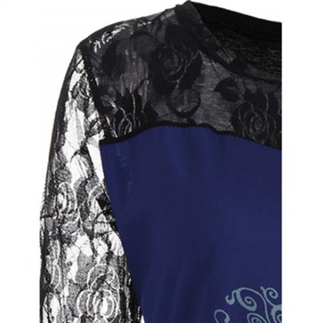 PLUS SIZE LACE PANEL ANGEL PRINT TOP (BLUE)