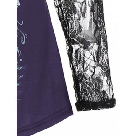 PLUS SIZE LACE PANEL ANGEL PRINT TOP (PURPLE)