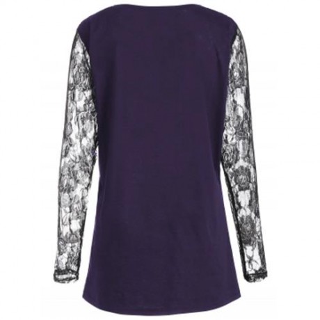 PLUS SIZE LACE PANEL ANGEL PRINT TOP (PURPLE)