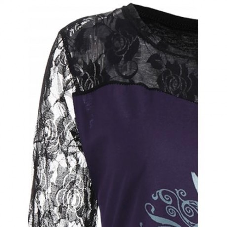 PLUS SIZE LACE PANEL ANGEL PRINT TOP (PURPLE)