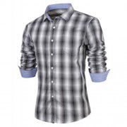 SLIMMING TURN-DOWN COLLAR FASHION PLAID PRINT POCKET EMBELLISHED LONG SLEEVES MEN'S SHIRT 