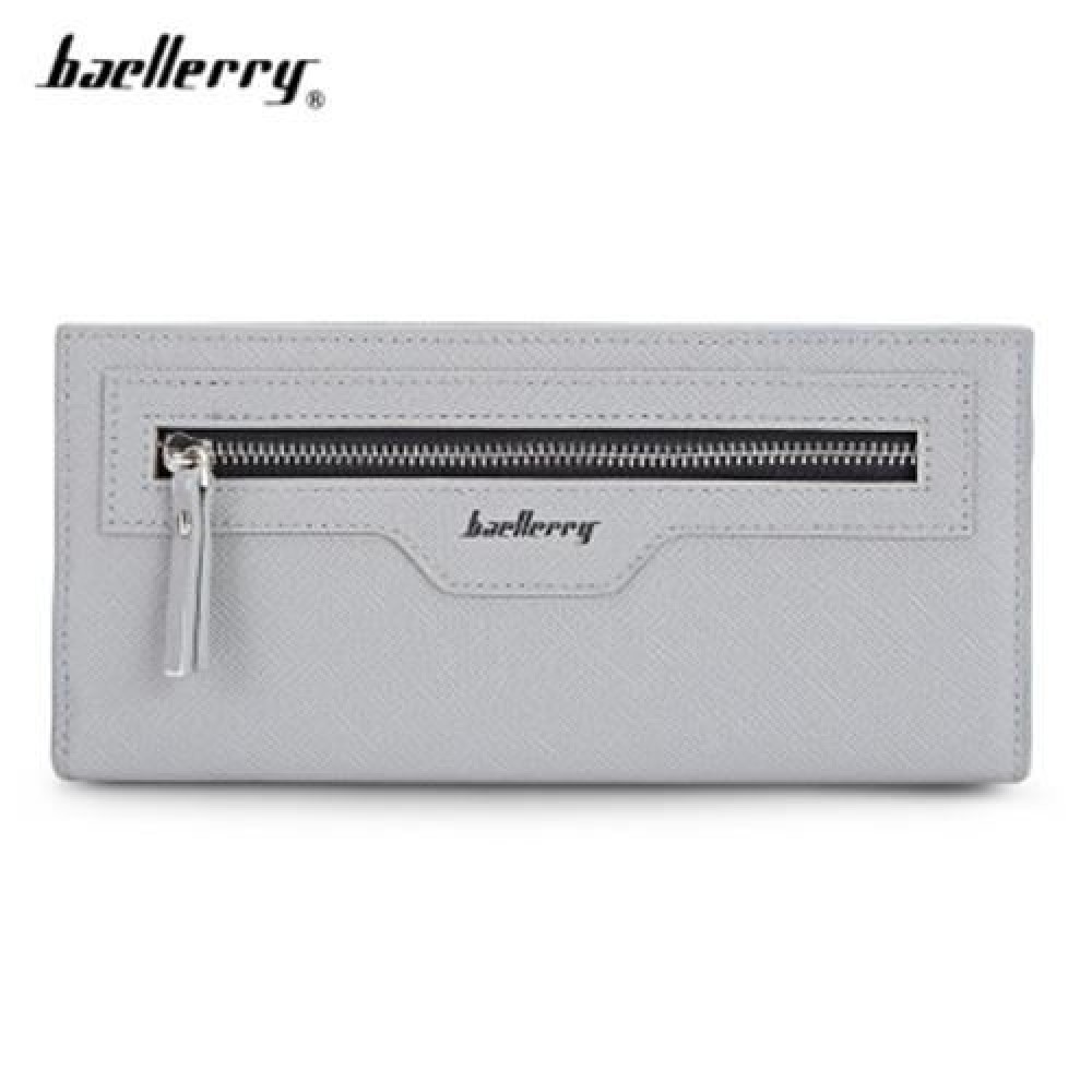 BAELLERRY THIN SOFT CLUTCH BAG LONG CARD HOLDER COIN PURSE MEN (GREY WHITE)