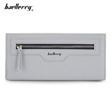 BAELLERRY THIN SOFT CLUTCH BAG LONG CARD HOLDER COIN PURSE MEN (GREY WHITE)