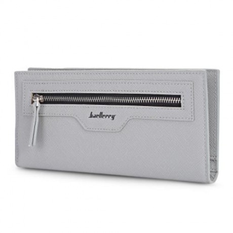 BAELLERRY THIN SOFT CLUTCH BAG LONG CARD HOLDER COIN PURSE MEN (GREY WHITE)