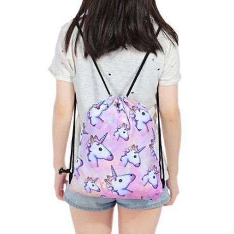 GUAPABIEN GIRLS 3D UNICORN PRINT BACKPACK DRAWSTRING BAG (LIGHT PINK)