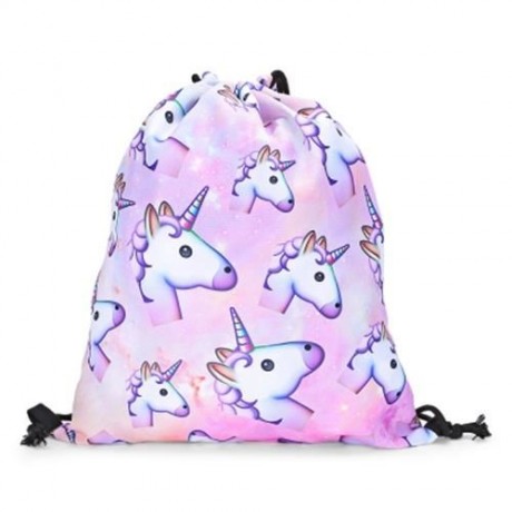 GUAPABIEN GIRLS 3D UNICORN PRINT BACKPACK DRAWSTRING BAG (LIGHT PINK)