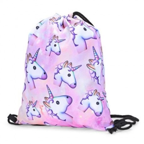 GUAPABIEN GIRLS 3D UNICORN PRINT BACKPACK DRAWSTRING BAG (LIGHT PINK)