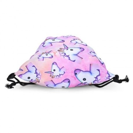GUAPABIEN GIRLS 3D UNICORN PRINT BACKPACK DRAWSTRING BAG (LIGHT PINK)