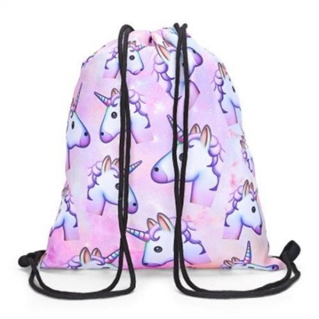 GUAPABIEN GIRLS 3D UNICORN PRINT BACKPACK DRAWSTRING BAG (LIGHT PINK)
