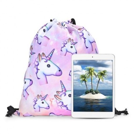 GUAPABIEN GIRLS 3D UNICORN PRINT BACKPACK DRAWSTRING BAG (LIGHT PINK)
