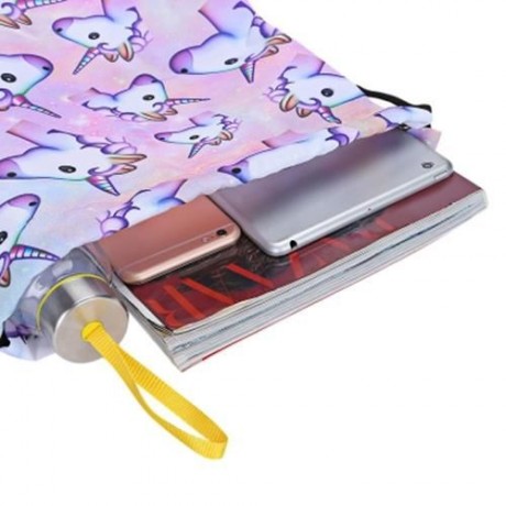 GUAPABIEN GIRLS 3D UNICORN PRINT BACKPACK DRAWSTRING BAG (LIGHT PINK)