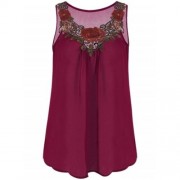 EMBROIDERED SLEEVELESS CHIFFON PLUS SIZE TOP (WINE RED)