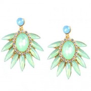 PAIR OF BEADS FAUX GEM LEAF EARRINGS (GREEN)