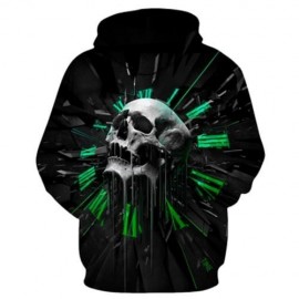 HOODED 3D SKULL GRAPHIC PRINT HOODIE (BLACK)