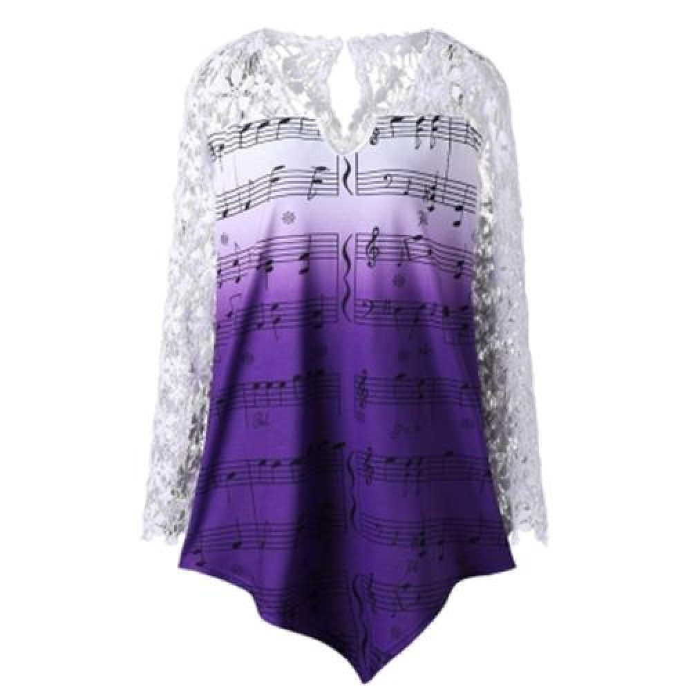 PLUS SIZE LACE TRIM MUSIC NOTES TOP (DAHLIA)